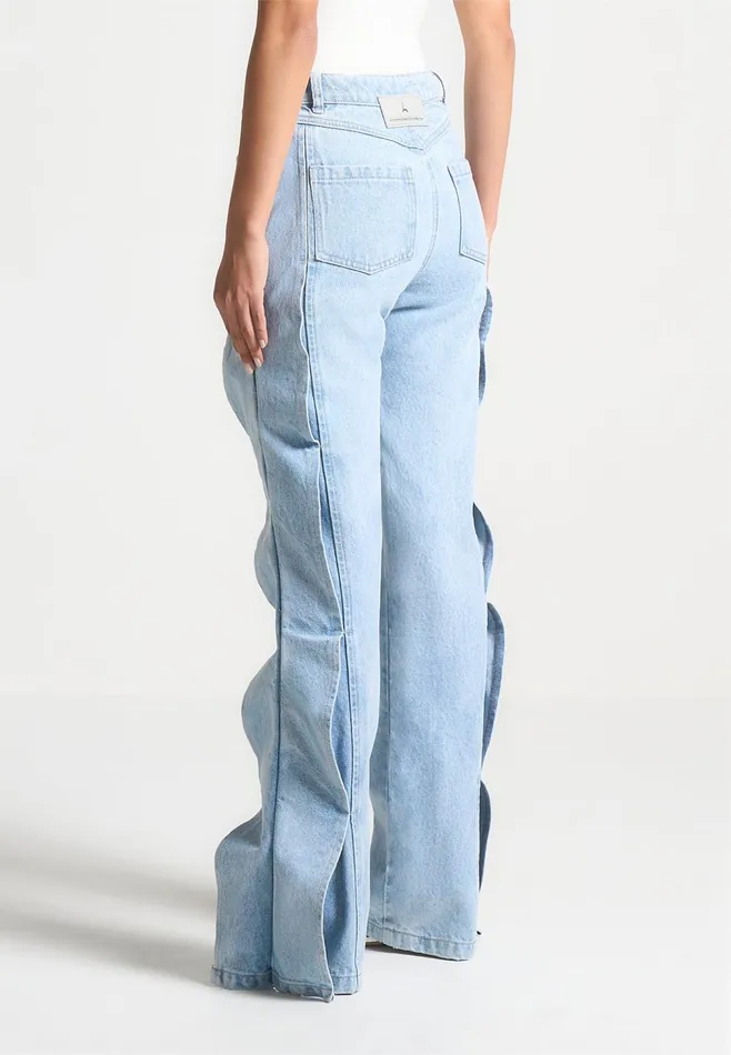 Women Manire De Voir Wave Detail Boyfriend Jeans Light Blue