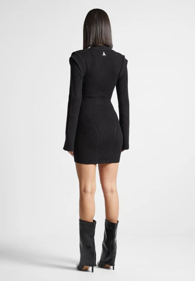 Women Manire De Voir Wide Shoulder Knitted Contour Mini Dress Black