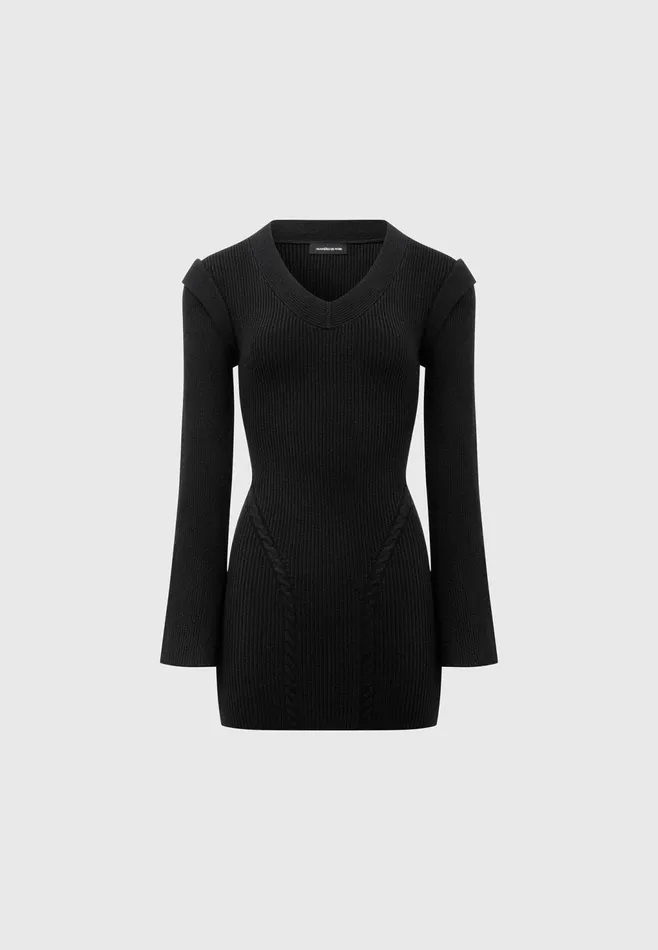 Women Manire De Voir Wide Shoulder Knitted Contour Mini Dress Black