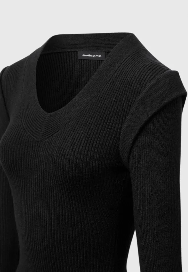 Women Manire De Voir Wide Shoulder Knitted Contour Mini Dress Black