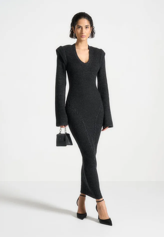 Women Manire De Voir Wide Shoulder Knitted Midaxi Dress Black