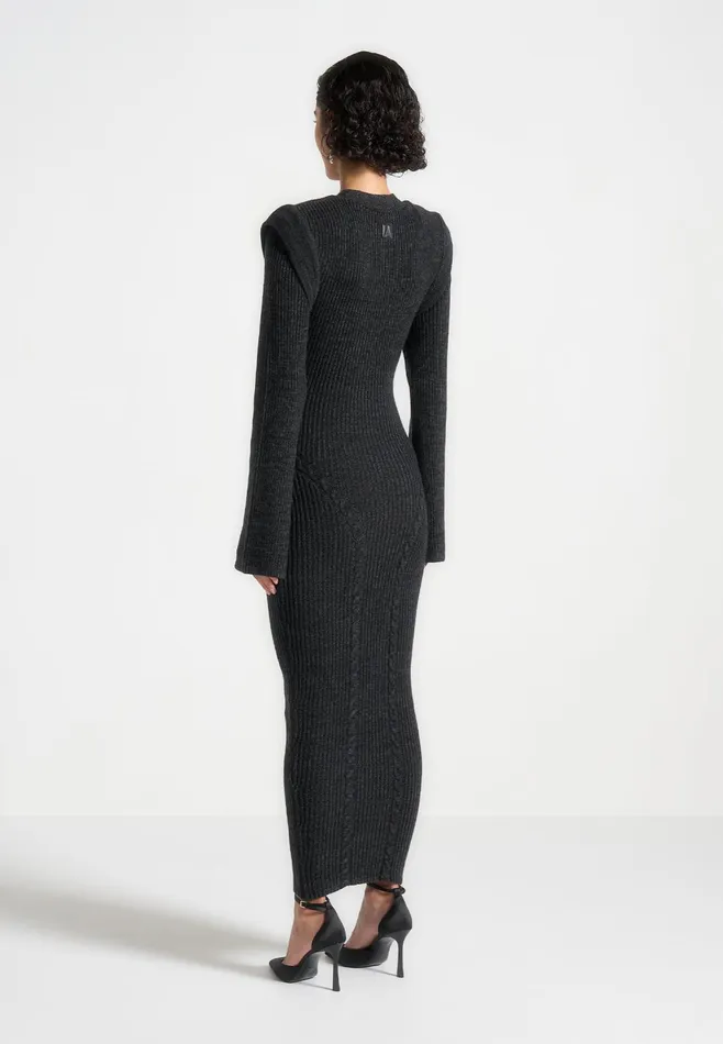 Women Manire De Voir Wide Shoulder Knitted Midaxi Dress Black