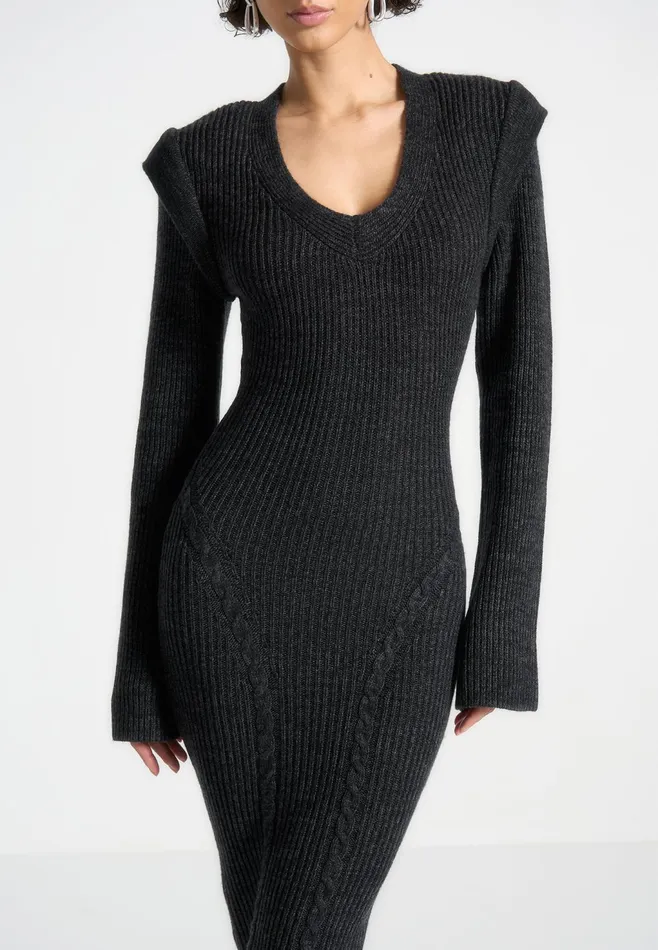 Women Manire De Voir Wide Shoulder Knitted Midaxi Dress Black