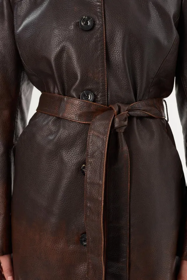 Women MARLOWE Leather Trench Coat Rub Off Brown LAMARQUE Leather Jackets Women MARLOWE Leather Trench Coat Rub Off Brown LAMARQUE Leather Jackets