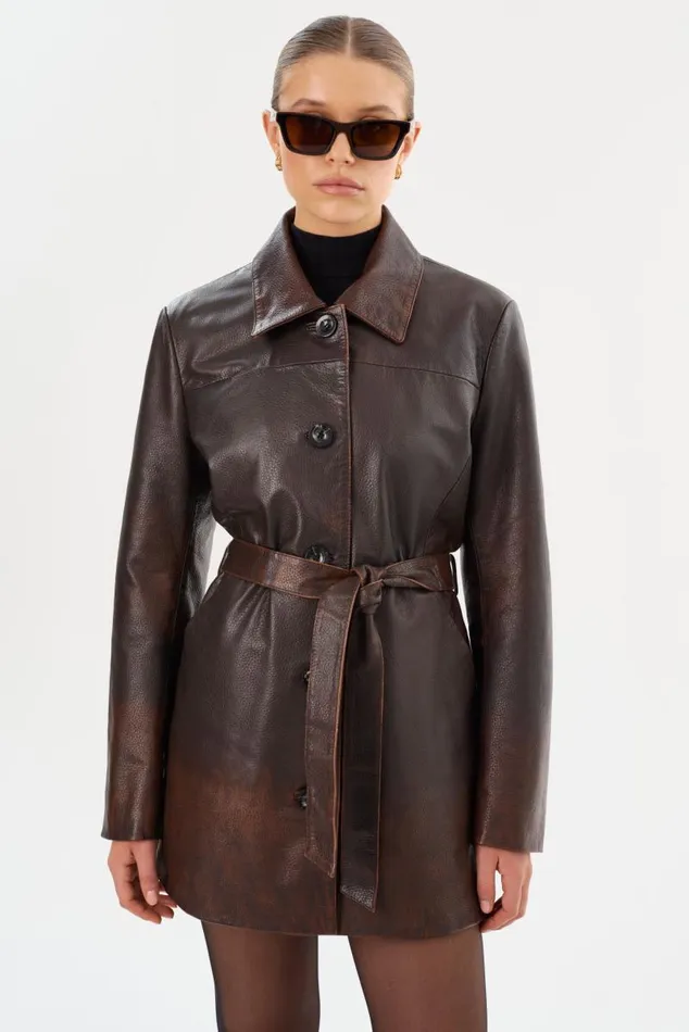 Women MARLOWE Leather Trench Coat Rub Off Brown LAMARQUE Leather Jackets Women MARLOWE Leather Trench Coat Rub Off Brown LAMARQUE Leather Jackets