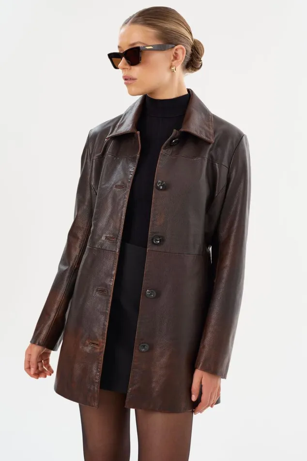 Women MARLOWE Leather Trench Coat Rub Off Brown LAMARQUE Leather Jackets Women MARLOWE Leather Trench Coat Rub Off Brown LAMARQUE Leather Jackets