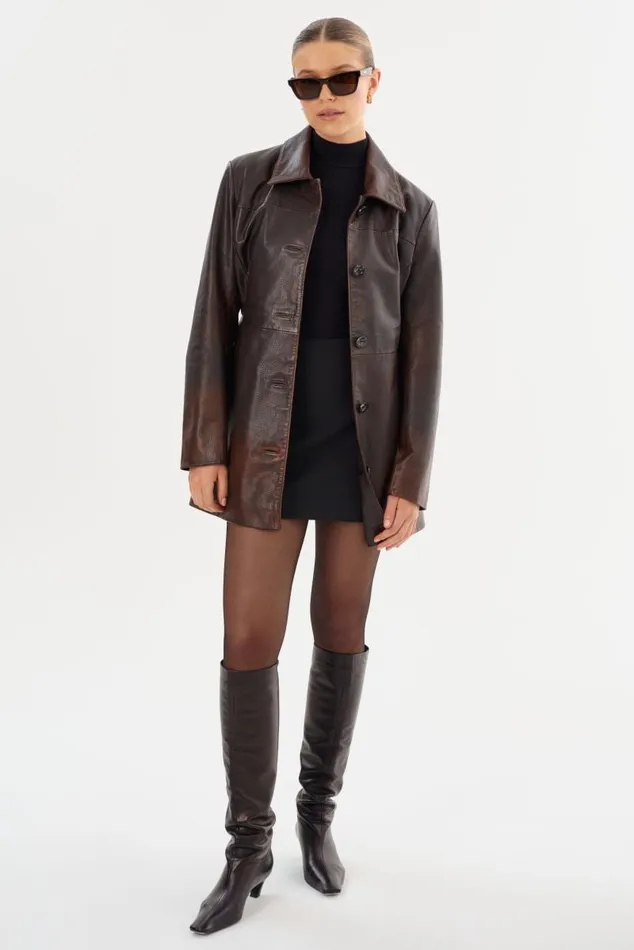 Women MARLOWE Leather Trench Coat Rub Off Brown LAMARQUE Leather Jackets Women MARLOWE Leather Trench Coat Rub Off Brown LAMARQUE Leather Jackets