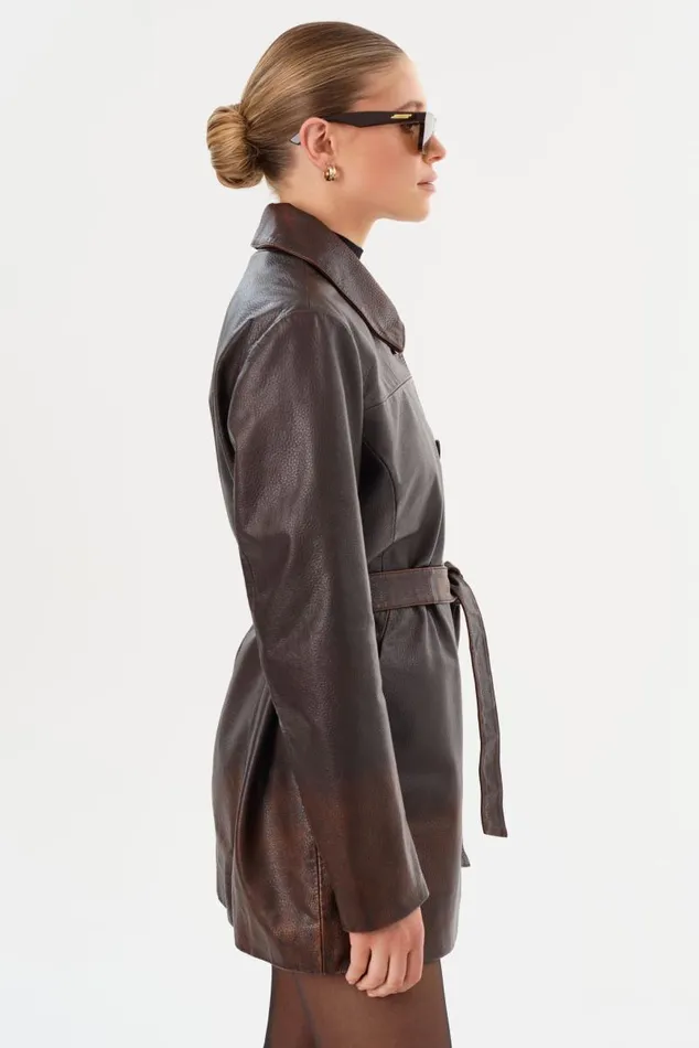 Women MARLOWE Leather Trench Coat Rub Off Brown LAMARQUE Leather Jackets Women MARLOWE Leather Trench Coat Rub Off Brown LAMARQUE Leather Jackets