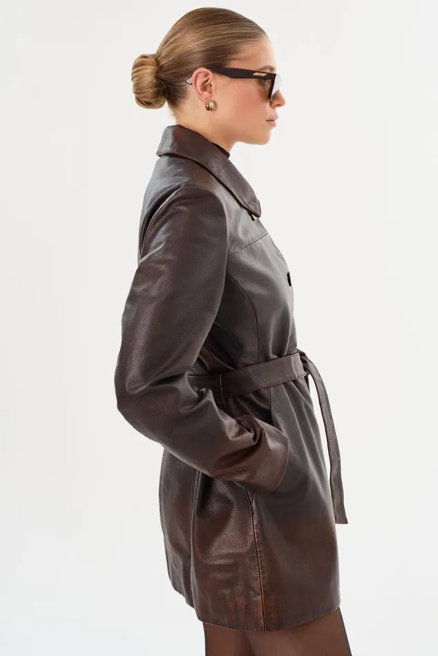 Women MARLOWE Leather Trench Coat Rub Off Brown LAMARQUE Leather Jackets Women MARLOWE Leather Trench Coat Rub Off Brown LAMARQUE Leather Jackets