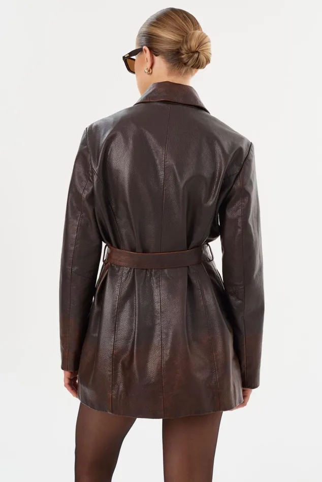 Women MARLOWE Leather Trench Coat Rub Off Brown LAMARQUE Leather Jackets Women MARLOWE Leather Trench Coat Rub Off Brown LAMARQUE Leather Jackets