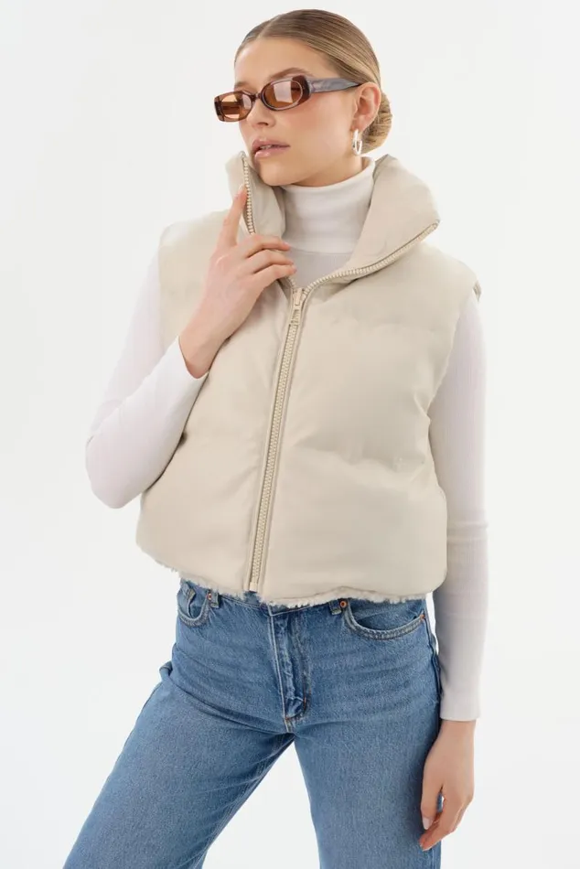 Women MELICIA Reversible Puffer Vest Boneecru LAMARQUE Puffers Women MELICIA Reversible Puffer Vest Boneecru LAMARQUE Puffers