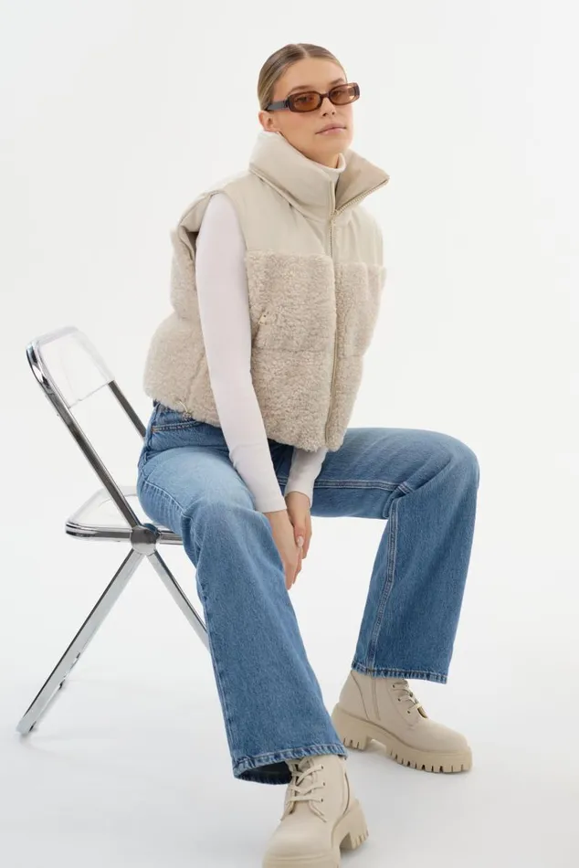 Women MELICIA Reversible Puffer Vest Boneecru LAMARQUE Puffers Women MELICIA Reversible Puffer Vest Boneecru LAMARQUE Puffers