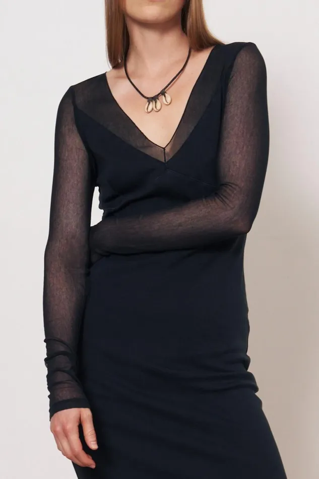 Women Mesh Black Long Sleeve Poppy Midi Dress Raquel Allegra Dresses