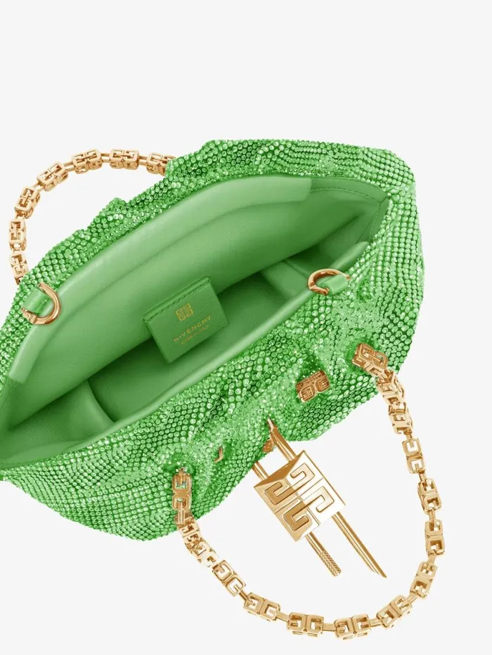 Women Micro Bags Givenchy Mini Kenny Bag In Satin With Strass Absynthe Green