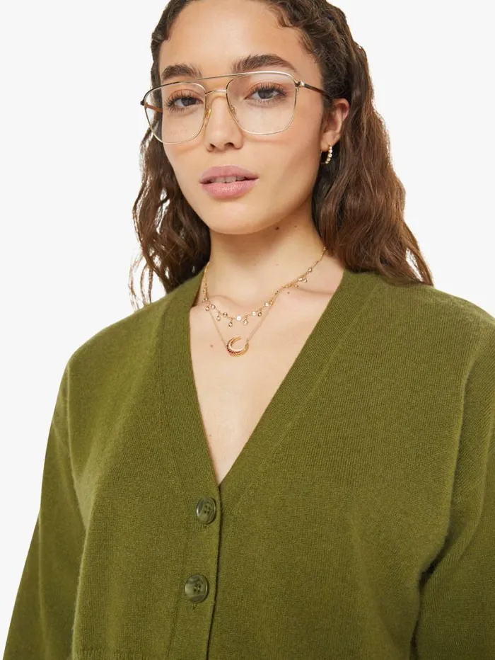 Women Mother Denim Adele Cropped VNeck Cardigan Olive Women Mother Denim Adele Cropped VNeck Cardigan Olive