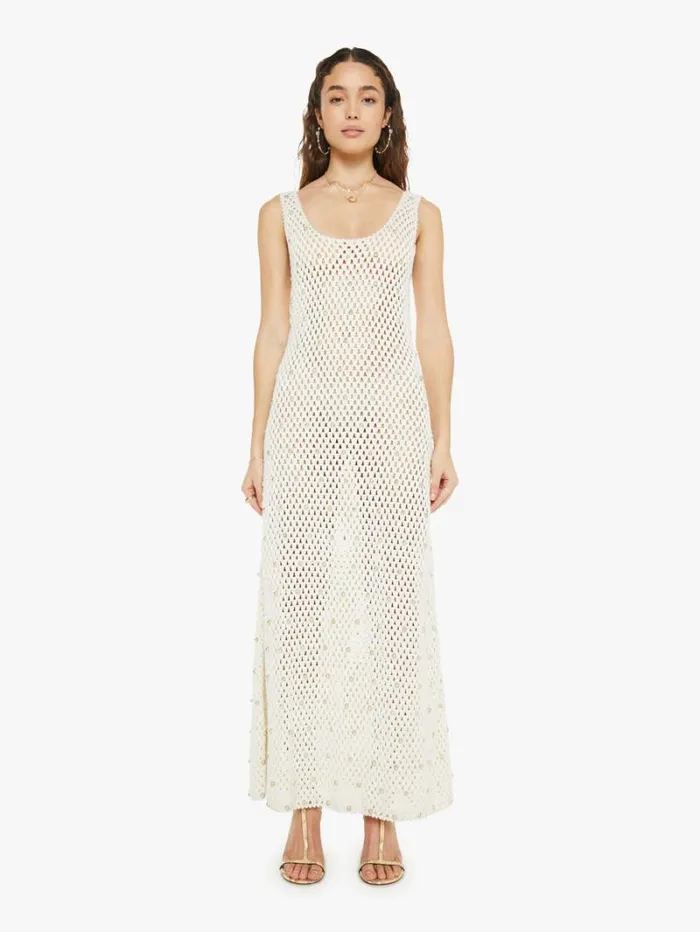 Women Mother Denim Adele Pearl Crochet Dress Ivory
