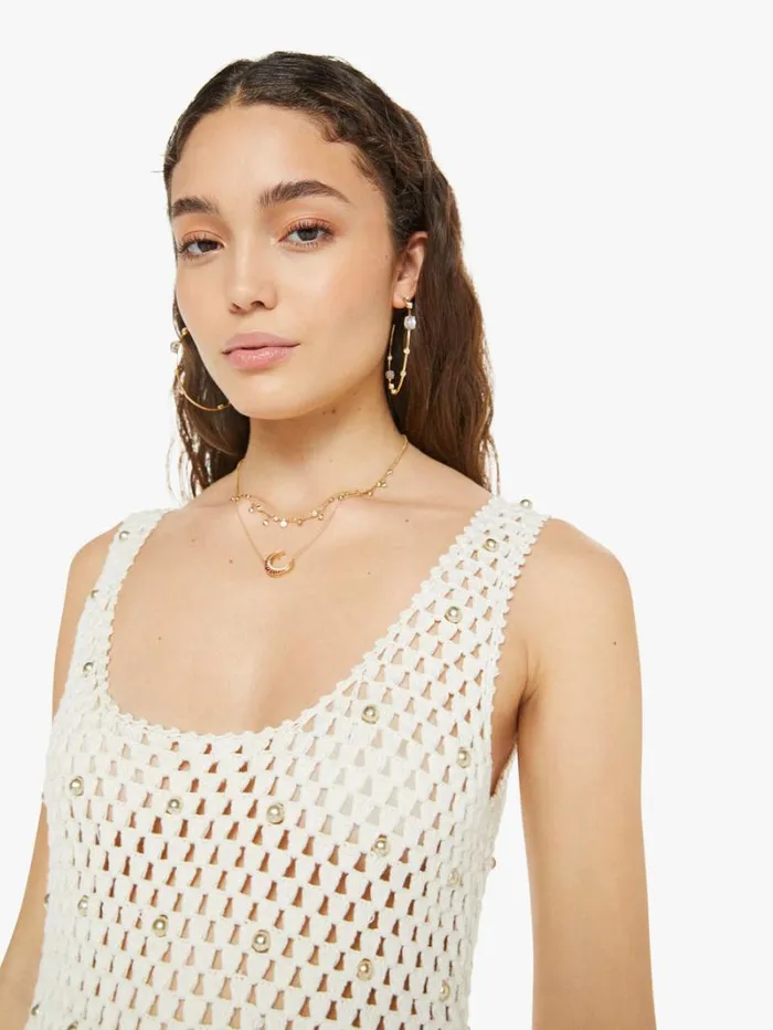 Women Mother Denim Adele Pearl Crochet Dress Ivory