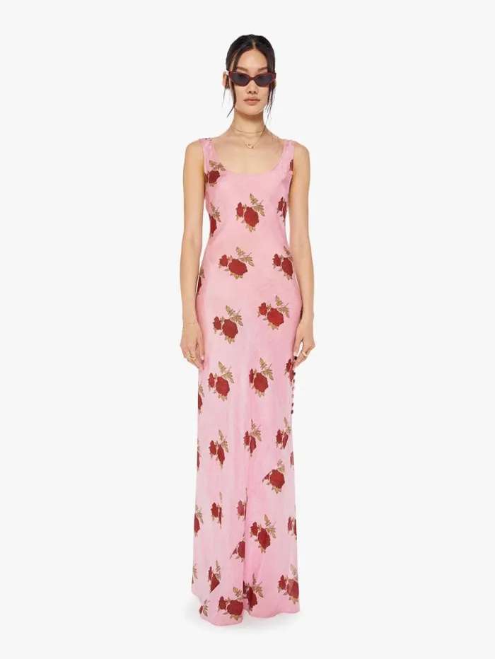 Women Mother Denim Adele Silk Dress Pink Ruby