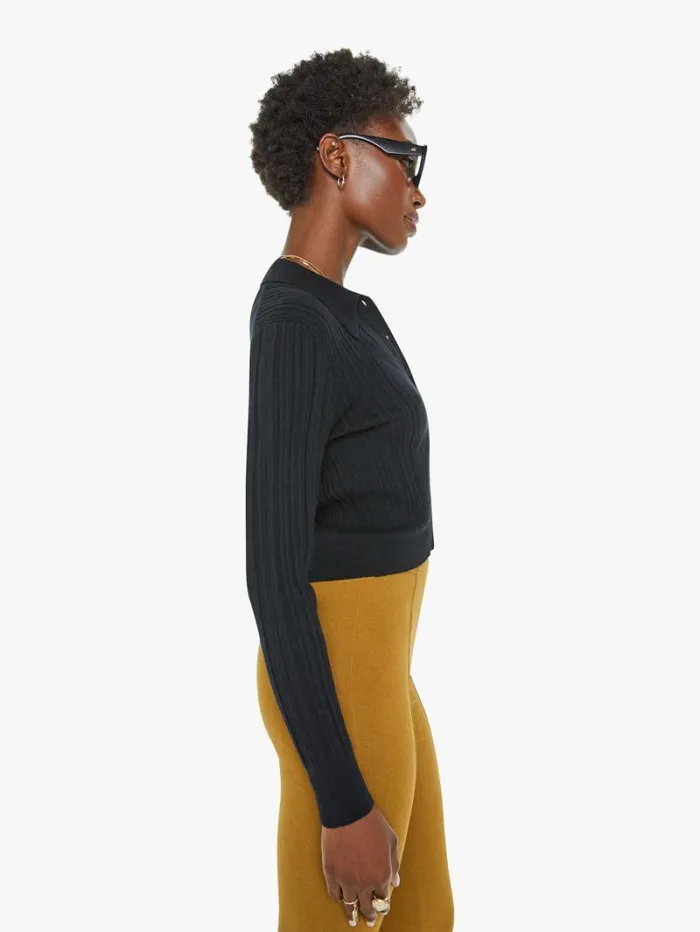 Women Mother Denim Frances Cropped Collared Henley Black