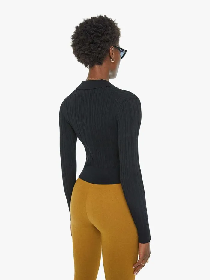 Women Mother Denim Frances Cropped Collared Henley Black