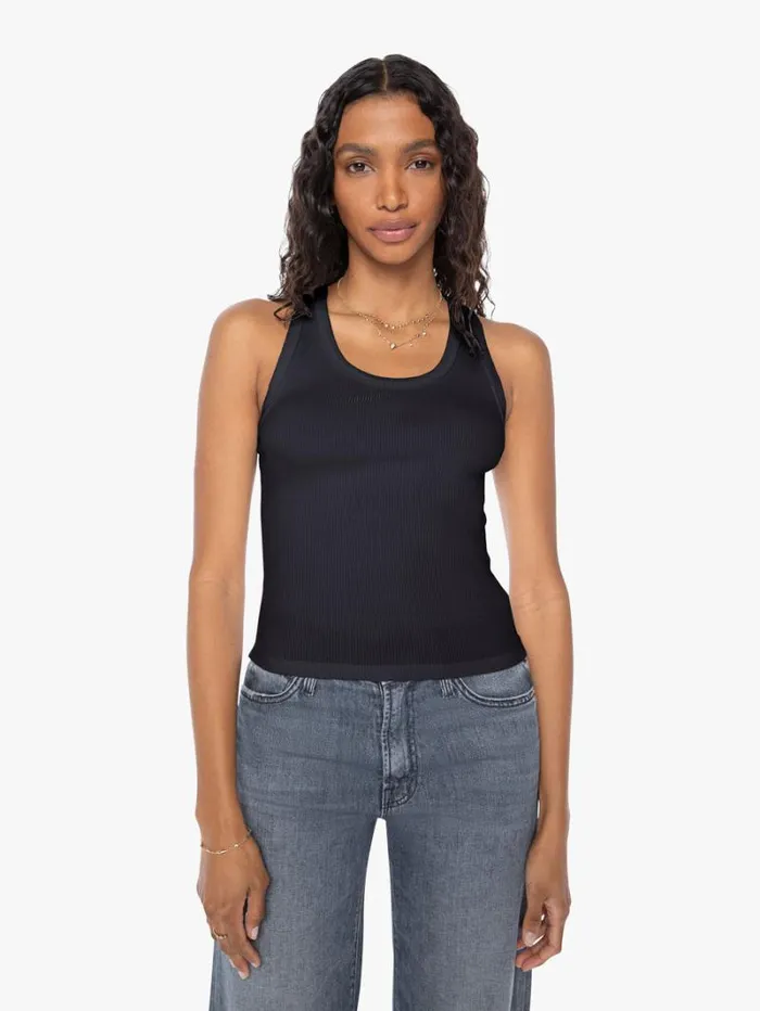 Women Mother Denim Rib Fitted Scooped Tank Black
