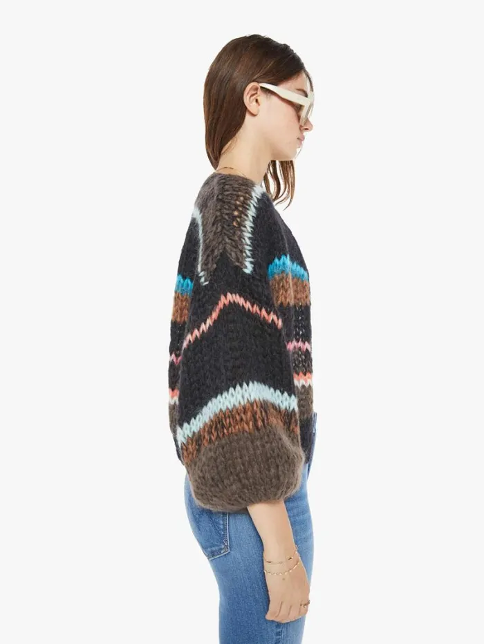 Women Mother Denim Stripes Galore Bomber Cardigan Chocolate