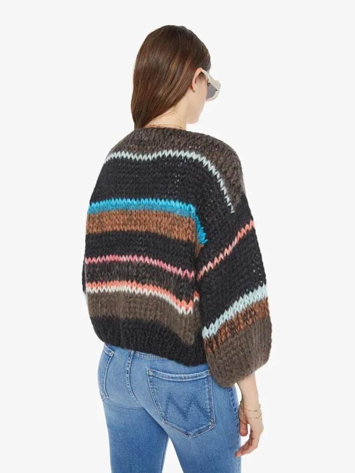 Women Mother Denim Stripes Galore Bomber Cardigan Chocolate
