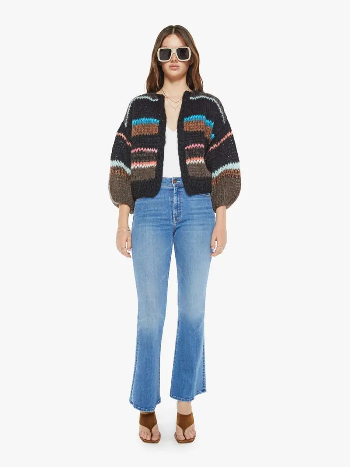 Women Mother Denim Stripes Galore Bomber Cardigan Chocolate
