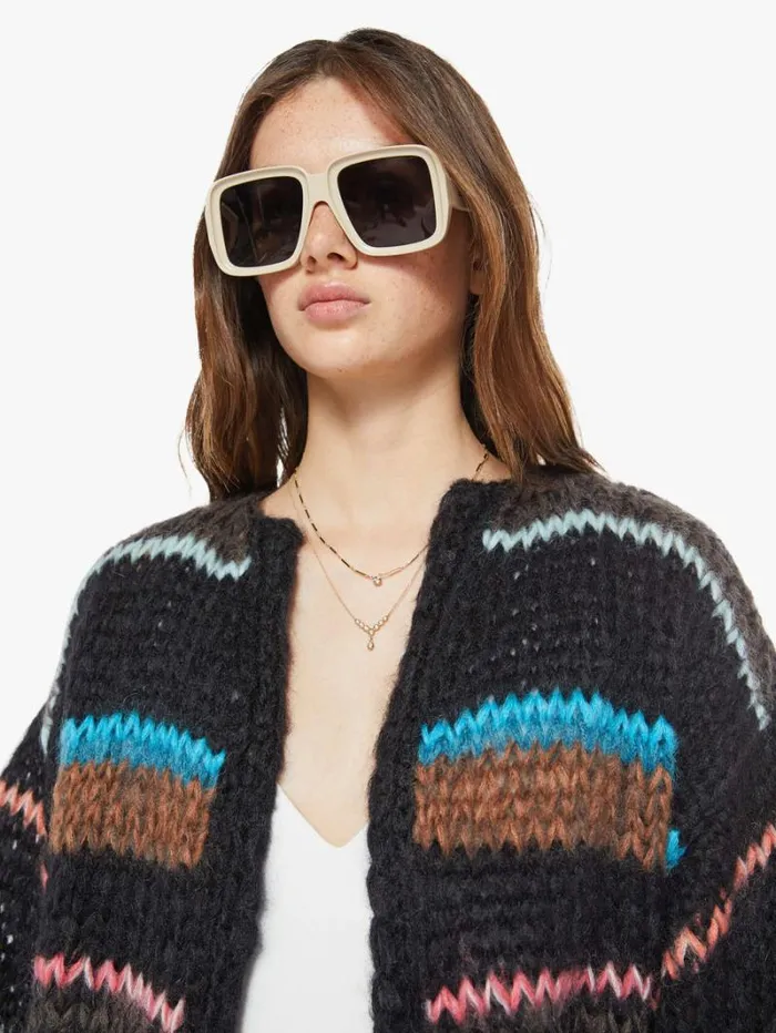 Women Mother Denim Stripes Galore Bomber Cardigan Chocolate