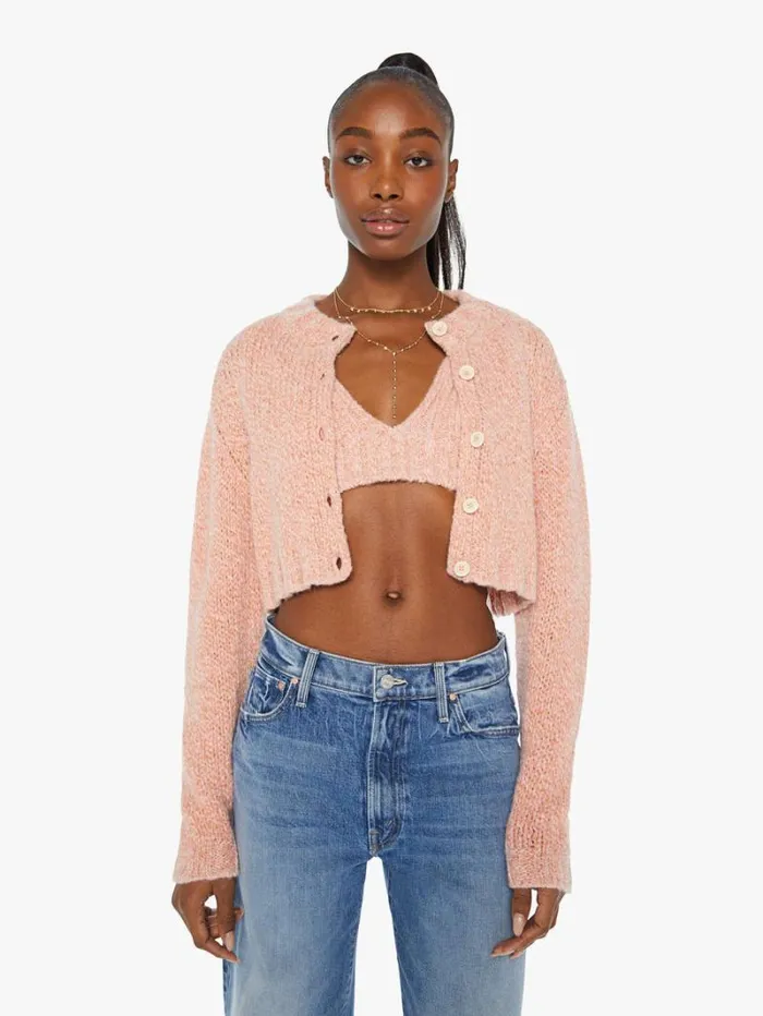 Women Mother Denim The Crop Cardigan Peach Fuzz