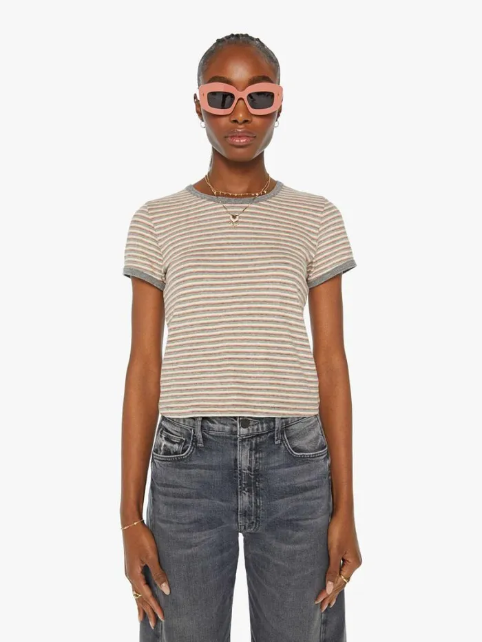 Women Mother Denim The Itty Bitty Ringer Red Multi