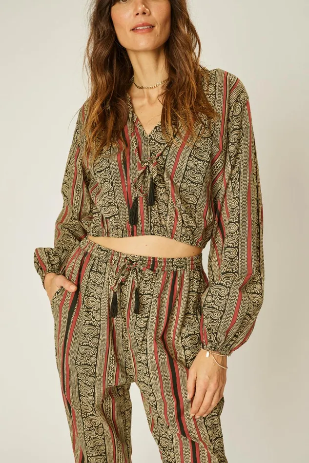 Women Natalie Martin Bottoms Bianca Pant Paisley Stripe Black Women Natalie Martin Bottoms Bianca Pant Paisley Stripe Black