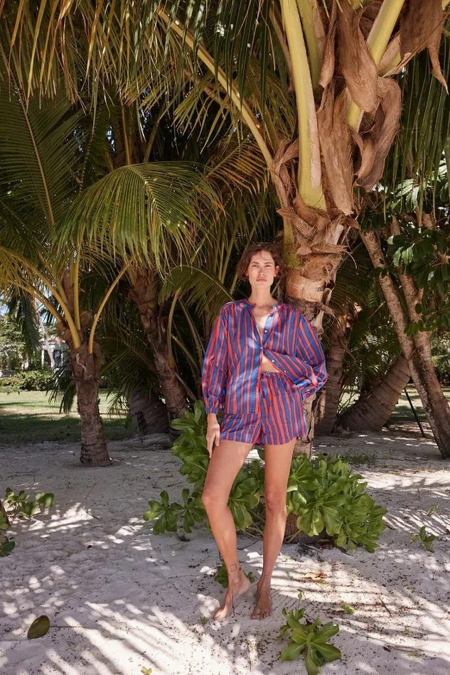 Women Natalie Martin Bottoms Jasper Short Batik Stripe Blood Orange