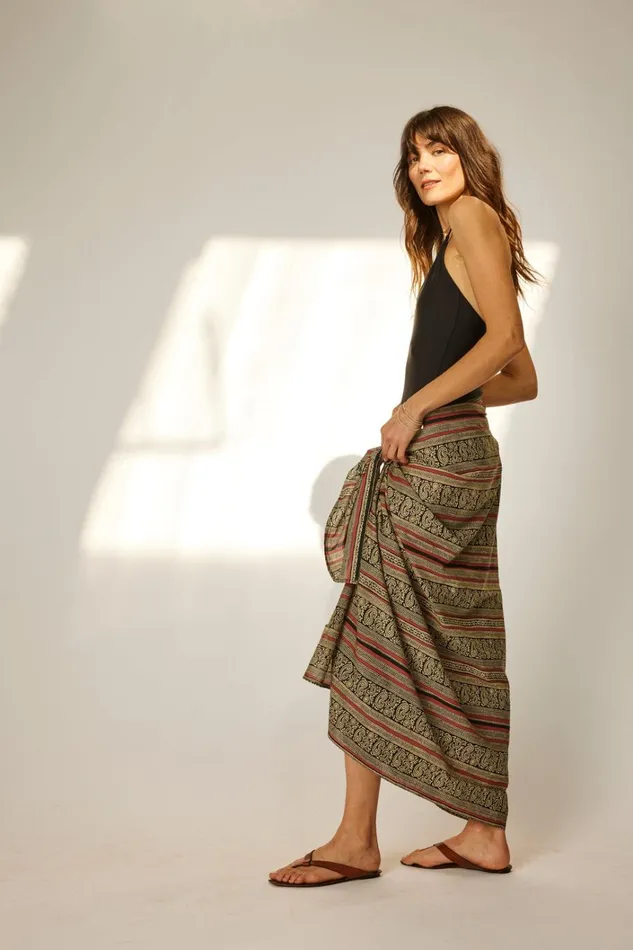 Women Natalie Martin Bottoms Sarong Paisley Stripe Black Women Natalie Martin Bottoms Sarong Paisley Stripe Black