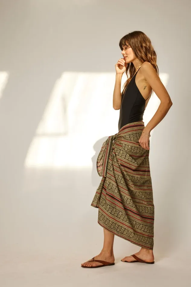 Women Natalie Martin Bottoms Sarong Paisley Stripe Black Women Natalie Martin Bottoms Sarong Paisley Stripe Black
