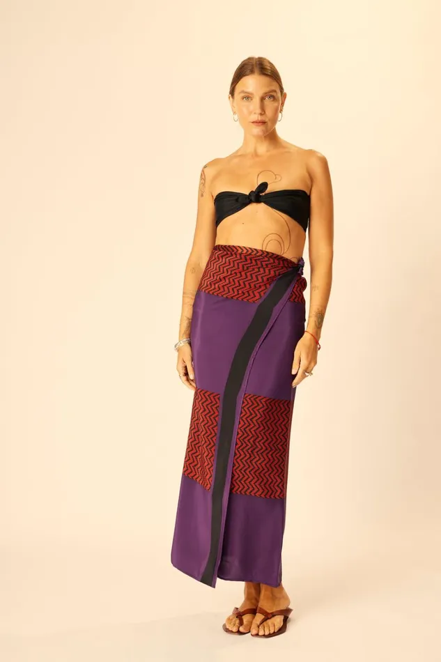 Women Natalie Martin Bottoms SarongScarf Block Zigzag Aubergine
