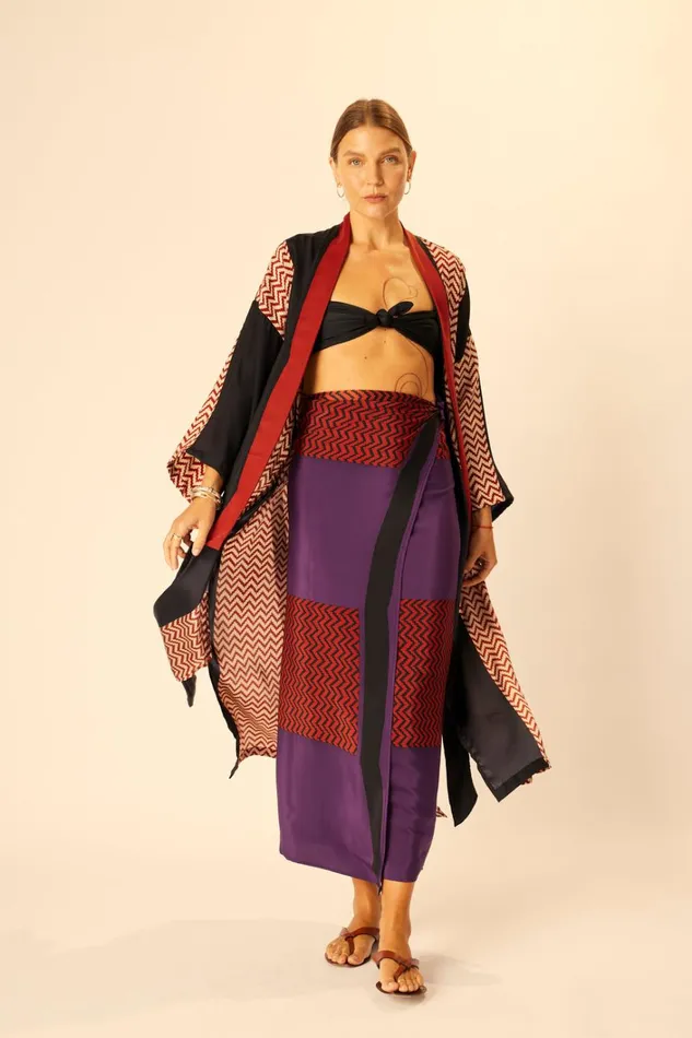 Women Natalie Martin Bottoms SarongScarf Block Zigzag Aubergine