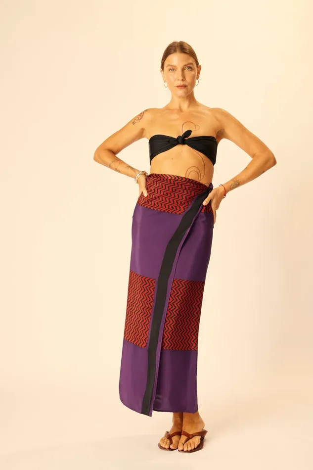 Women Natalie Martin Bottoms SarongScarf Block Zigzag Aubergine