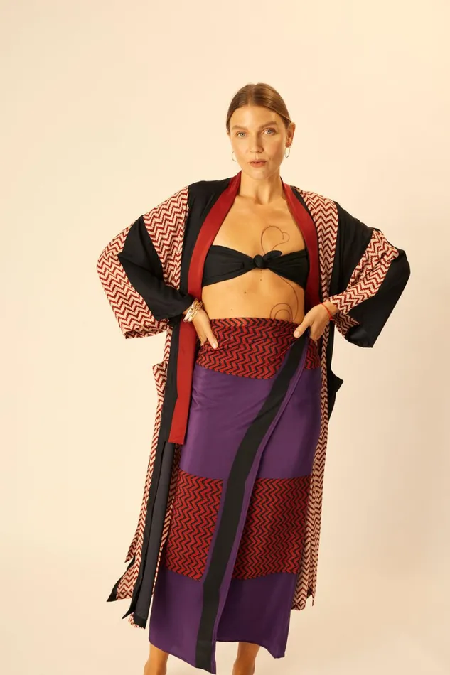Women Natalie Martin Bottoms SarongScarf Block Zigzag Aubergine