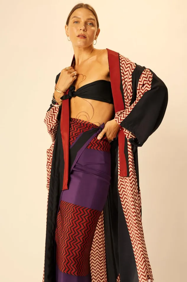 Women Natalie Martin Bottoms SarongScarf Block Zigzag Aubergine