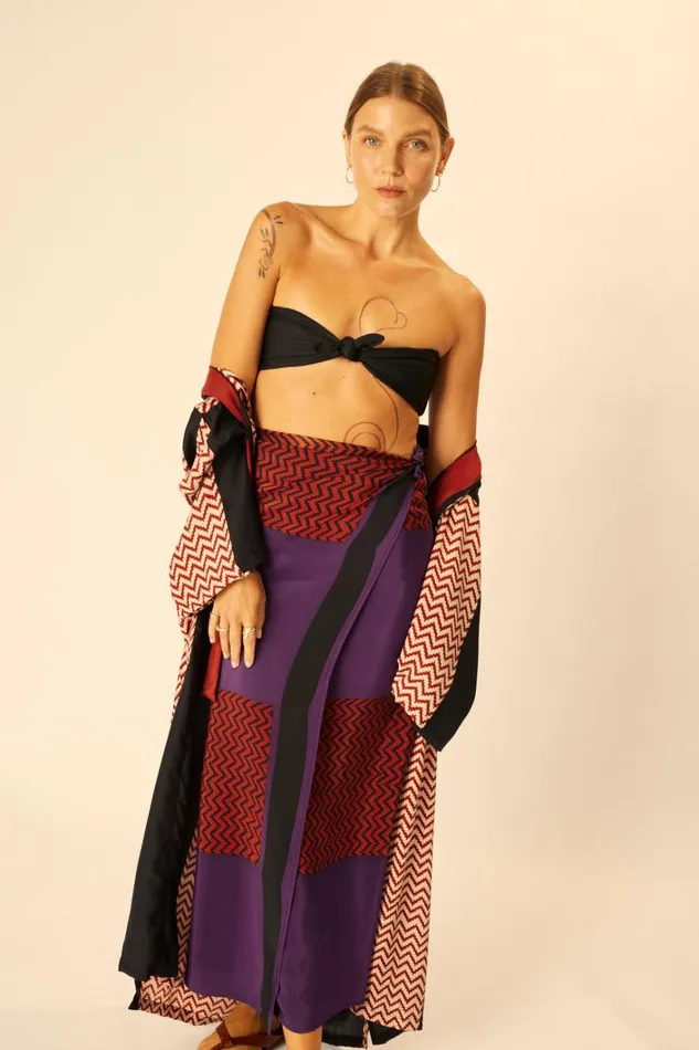 Women Natalie Martin Bottoms SarongScarf Block Zigzag Aubergine