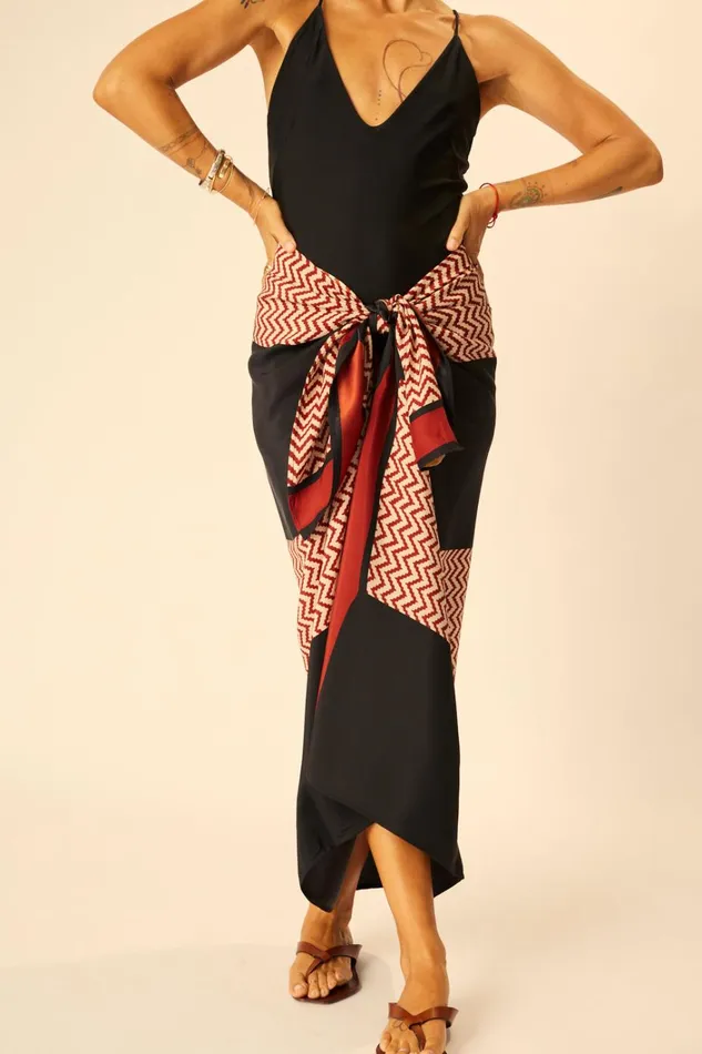 Women Natalie Martin Bottoms SarongScarf Block Zigzag Noire