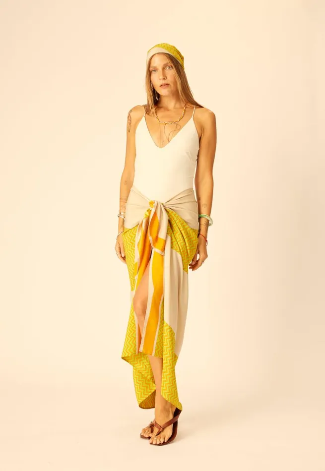 Women Natalie Martin Bottoms SarongScarf Block Zigzag Tangerine