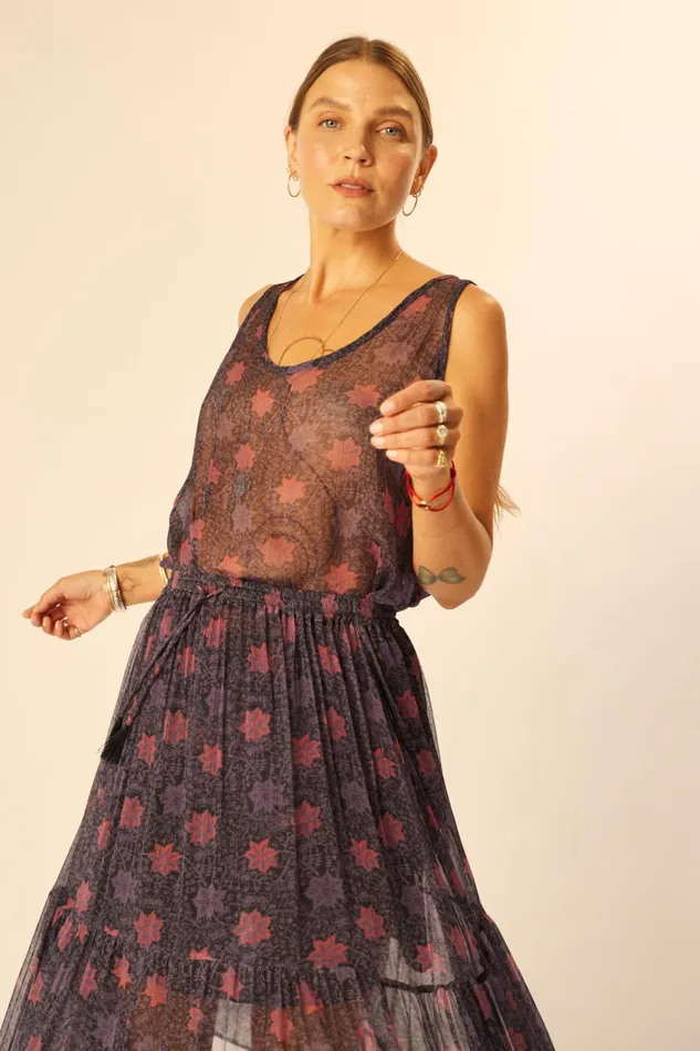 Women Natalie Martin Bottoms Sierra Skirt Chiffon Snowflake Aubergine