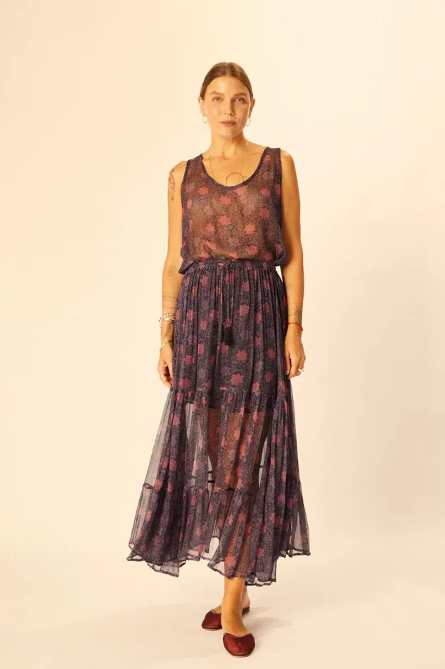 Women Natalie Martin Bottoms Sierra Skirt Chiffon Snowflake Aubergine
