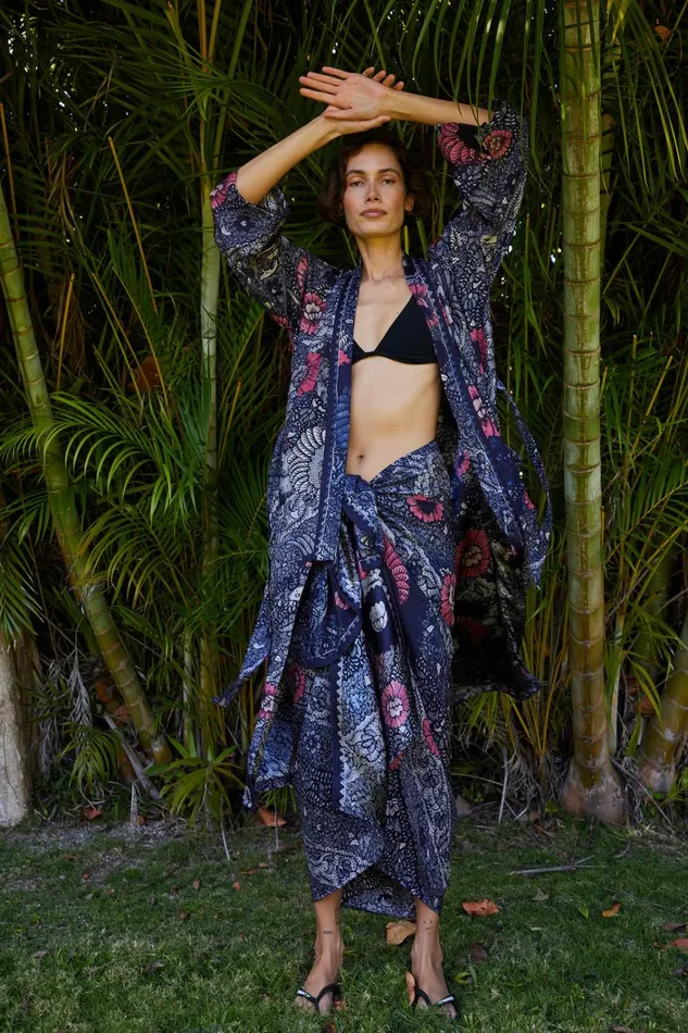 Women Natalie Martin CoverUps Diane Smoking Jacket Peacock Ink