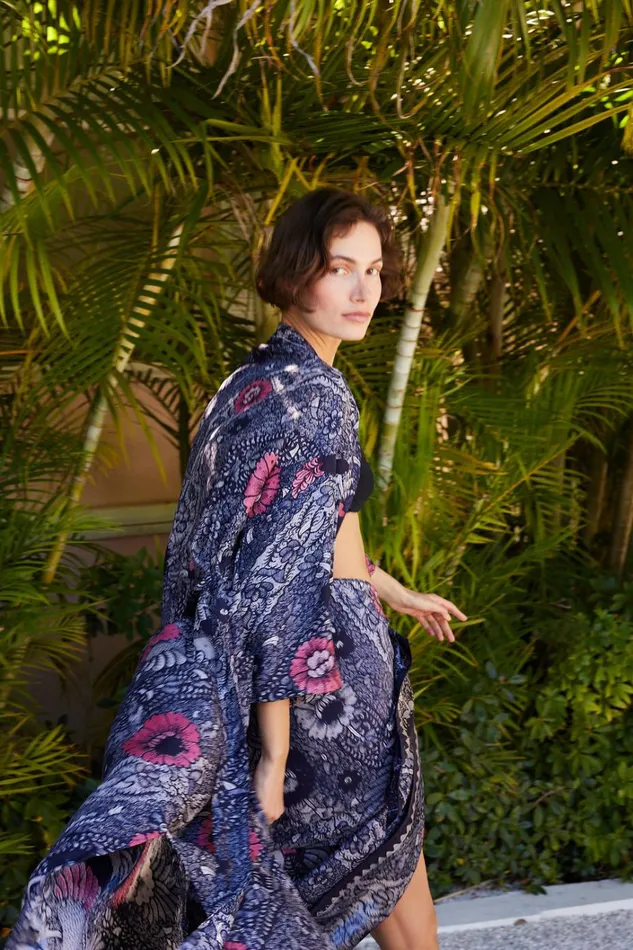 Women Natalie Martin CoverUps Diane Smoking Jacket Peacock Ink Women Natalie Martin CoverUps Diane Smoking Jacket Peacock Ink