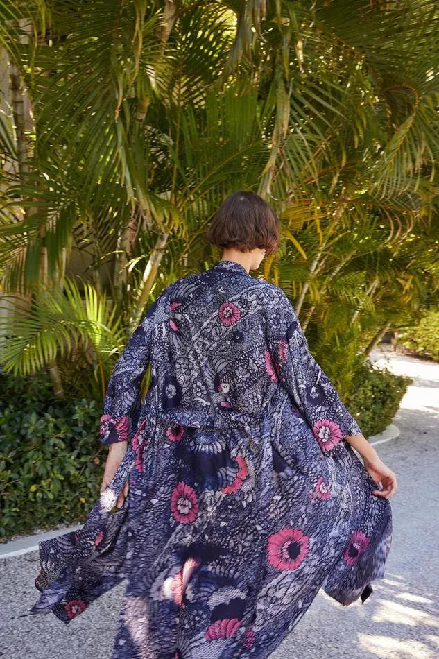 Women Natalie Martin CoverUps Diane Smoking Jacket Peacock Ink Women Natalie Martin CoverUps Diane Smoking Jacket Peacock Ink