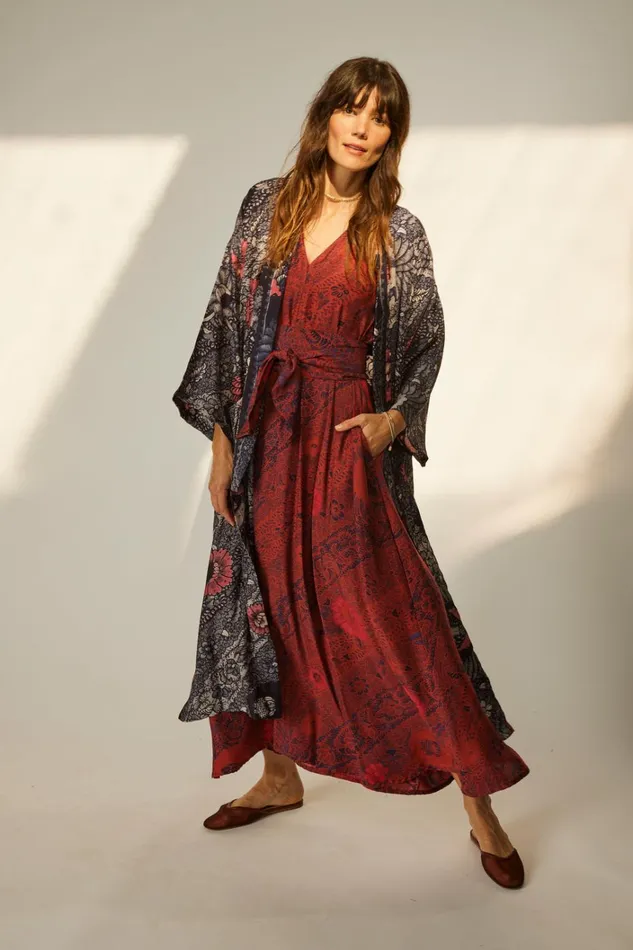 Women Natalie Martin CoverUps Diane Smoking Jacket Peacock Ink Women Natalie Martin CoverUps Diane Smoking Jacket Peacock Ink