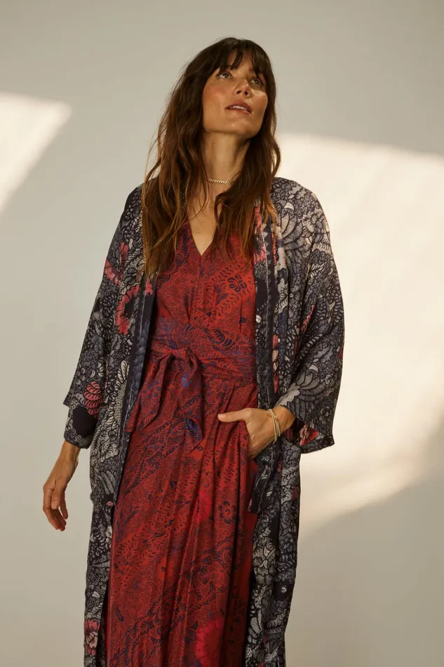 Women Natalie Martin CoverUps Diane Smoking Jacket Peacock Ink Women Natalie Martin CoverUps Diane Smoking Jacket Peacock Ink